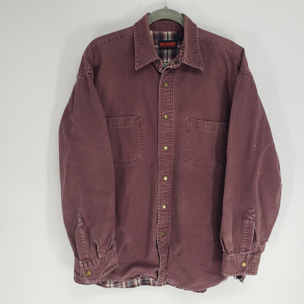 Thrashed Wolverine Canvas Flannel Lined Shirt Jacket Men Large Burgundy Shacket